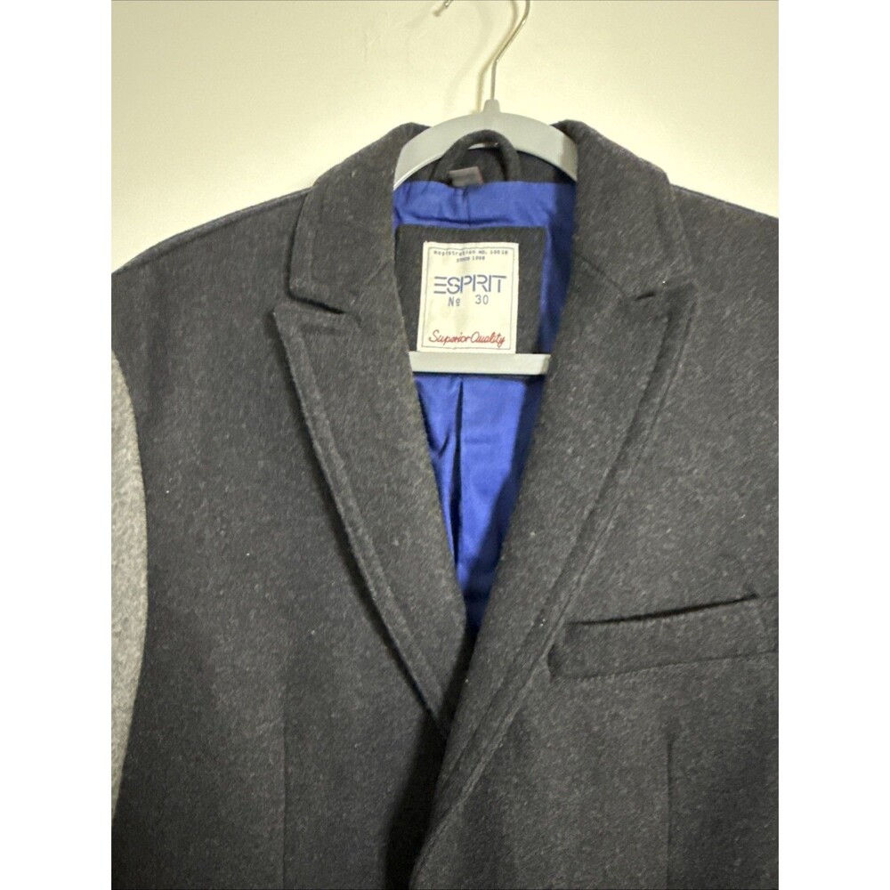 ESPRIT MEN’S Grey 2-Tone Wool Blend Blazer With Elbow Patch Size L - Picture 9 of 16